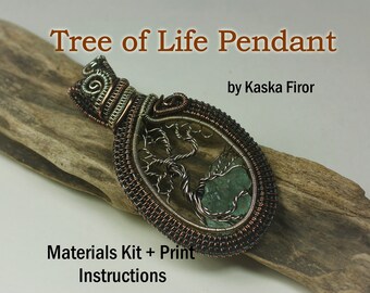 Materials Kit and Print Instructions - Tree of Life Pendant Tutorial - Heady Wrap- Step by Step - Wire Jewelry Pattern - Wire Weaving