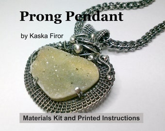 Materials Kit and Print Instructions - Pendant Tutorial - Step by Step - Wire Jewelry Pattern - Wire Weaving