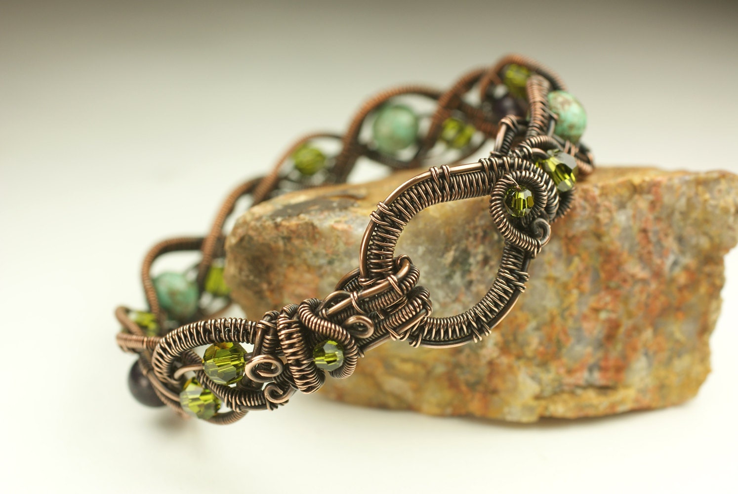 Copper Wire Woven Braided Bracelet with Beads Etsy