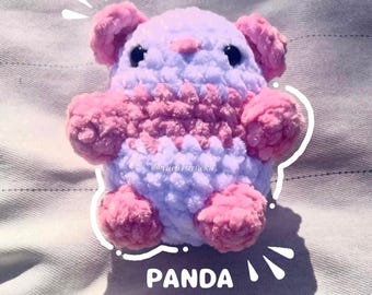 Crochet Pink Panda Plushie, Handmade Kawaii Stuffed Pink Animal