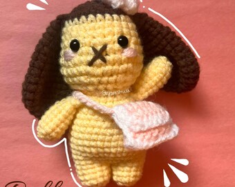 Dessert amigurumi bunny crochet pattern - pudding bunny with cherry hat and bag
