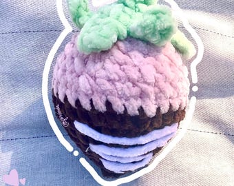 Handmade Crochet Chocolate Pink Strawberry Plushie, Valentine's Gift