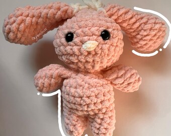 Handmade Pink Bunny Crochet Plush with Bows — medium size