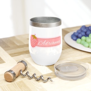 Vaso pequeño de acero inoxidable con aislamiento al vacío y diseño de fresa personalizado, soporte para bebidas frías o calientes de 12 oz, taza de café de viaje personalizada, regalo de dama de honor