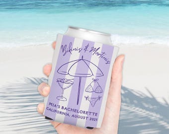 Bikinis and Martinis Custom Bachelorette Can Cooler Personalized Bachelorette Can Cooler Beach Bachelorette Drink Koozie Bachelorette Gift
