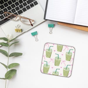 Coquette Matcha Latte Coaster Iced Matcha Gift For Her Coquette Coffee Drink Mat Cute Cafe Decor Coffee Lover Gift Coffee Accessories