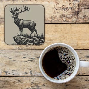Stag Coaster Deer Coaster Beige Drink Mat Woodland Decor Hunting Lodge Decor Men&#39;s Gift Rustic Decor Table Accessories Coffee Accessories