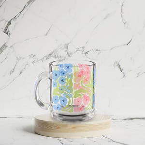 Floral Glass Mug Abstract Flower Mug Spring Botanical Glass Tea Mug Transparent Coffee Cup Kitchen Decor Floral Decor Flower Lover Gift