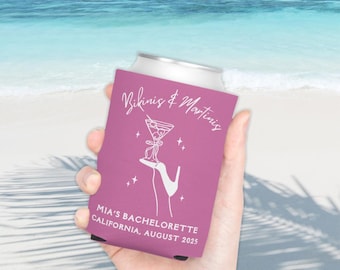 Bikinis and Martinis Custom Bachelorette Can Cooler Personalized Bachelorette Can Cooler Beach Bachelorette Drink Koozie Bachelorette Gift