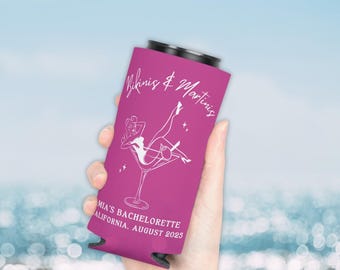 Bikinis and Martinis Custom Bachelorette Can Cooler Personalized Bachelorette Can Cooler Beach Bachelorette Drink Koozie Bachelorette Gift