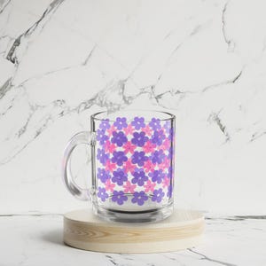 Floral Glass Mug Abstract Flower Mug Spring Botanical Glass Tea Mug Transparent Coffee Cup Kitchen Decor Floral Decor Flower Lover Gift