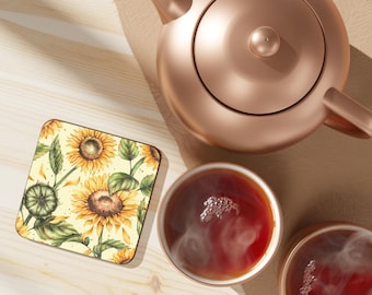 Sunflower Coaster Orange Floral Drink Mat Botanical Coaster Gift Rustic Decor Gift for Her Table Accessories Aesthetic Coffee Accessories