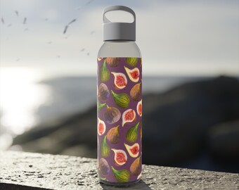 Fresh Fig Print Water Bottle Botanical Drinkware Reusable Seasonal Gift Summer Travel Cup Mediterranean Water Bottle Gift For Fig Lovers