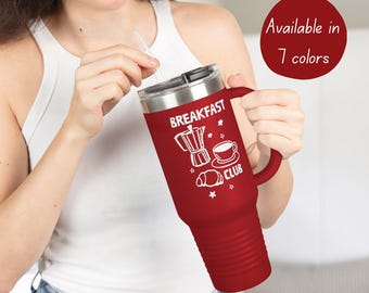 Frühstücksclub Becher mit Strohhalm 40 Unzen Thermobecher Große Kaffeetasse für Kaffeeliebhaber Warm / Kalttasse Geschenk für Kaffee-Enthusiasten