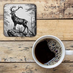 Stag Coaster Deer Coaster Grey Drink Mat Woodland Decor Hunting Lodge Decor Men&#39;s Gift Rustic Decor Table Accessories Coffee Accessories