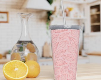 Aesthetic Leaves Insulated Plastic Tumbler Eco-Friendly Straw Included Fall Themed Portable Drink Cup 20oz Travel Mug Cute Drinkware Tumbler