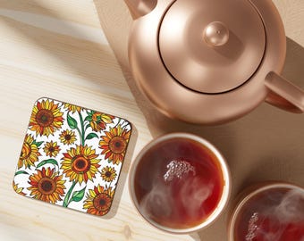Sunflower Coaster Orange Floral Drink Mat Botanical Coaster Gift Rustic Decor Gift for Her Table Accessories Aesthetic Coffee Accessories