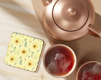 Sunflower Coaster Orange Floral Drink Mat Botanical Coaster Gift Rustic Decor Gift for Her Table Accessories Aesthetic Coffee Accessories