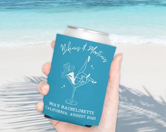 Bikinis and Martinis Custom Bachelorette Can Cooler Personalized Bachelorette Can Cooler Beach Bachelorette Drink Koozie Bachelorette Gift