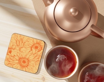 Sunflower Coaster Orange Floral Drink Mat Botanical Coaster Gift Rustic Decor Gift for Her Table Accessories Aesthetic Coffee Accessories