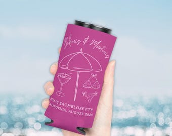 Bikinis and Martinis Custom Bachelorette Can Cooler Personalized Bachelorette Can Cooler Beach Bachelorette Drink Koozie Bachelorette Gift