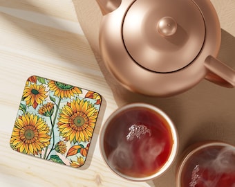 Sunflower Coaster Orange Floral Drink Mat Botanical Coaster Gift Rustic Decor Gift for Her Table Accessories Aesthetic Coffee Accessories