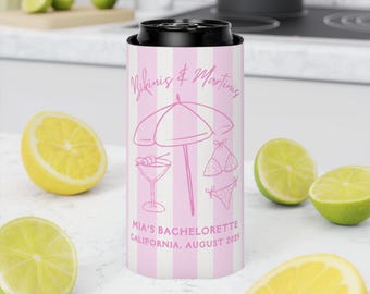 Bikinis and Martinis Custom Bachelorette Can Cooler Personalized Bachelorette Can Cooler Beach Bachelorette Drink Koozie Bachelorette Gift