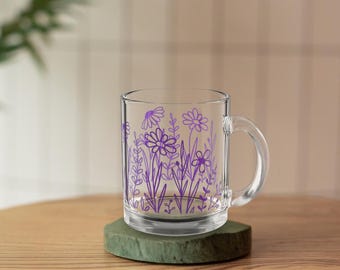 Floral Glass Mug Flower Mug Spring Botanical Glass Tea Mug Transparent Coffee Cup Kitchen Decor Floral Decor Flower Lover Gift
