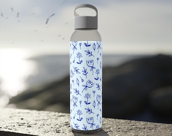 Botella de agua botánica abstracta, artículos para beber con motivos florales, regalo de temporada reutilizable, taza de viaje de verano, botella de agua con motivos florales, artículos para beber con motivos botánicos estéticos