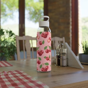 Pink Cherry Print Water Bottle Fruit Pattern Drinkware Eco-Friendly Reusable Gift Summer Travel Cup Pink Water Bottle Gift For Cherry Lovers