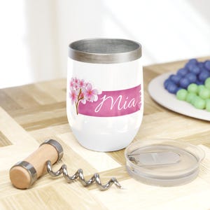 Vaso pequeño de acero inoxidable con aislamiento al vacío y diseño floral personalizado, soporte para bebidas frías o calientes de 12 oz, taza de café de viaje personalizada, regalo de dama de honor