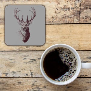Stag Coaster Deer Coaster Grey Drink Mat Woodland Decor Hunting Lodge Decor Men&#39;s Gift Rustic Decor Table Accessories Coffee Accessories