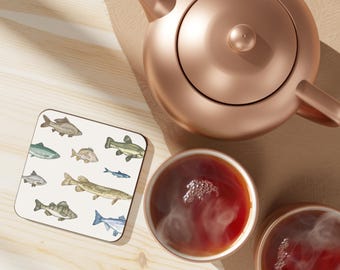 Fish Coaster Fisherman Aesthetic Drink Coaster Seaside Decor Gift for Him Table Accessories Fisherman Gift Aesthetic Coffee Accessories