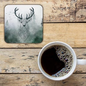 Stag Coaster Deer Coaster Grey Drink Mat Woodland Decor Hunting Lodge Decor Men&#39;s Gift Rustic Decor Table Accessories Coffee Accessories