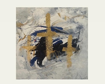 Abstract Resurrection Cross , 4” x 4” Easter Mini Painting on Canvas