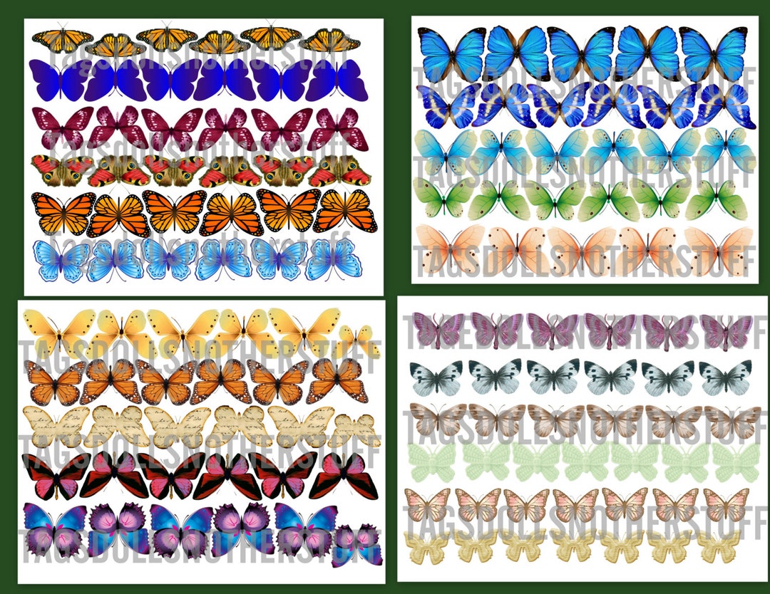22 Different Butterfly Images to Print 4 Pages Multi for Scrap Albums ...