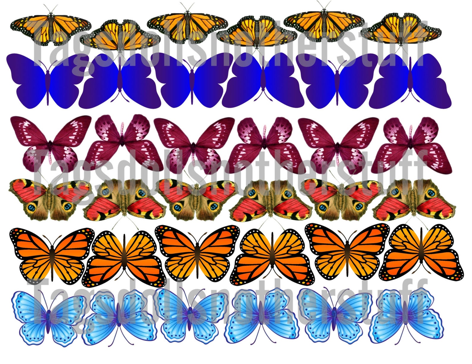 22 Different Butterfly Images to Print 4 Pages Multi for Scrap Albums ...