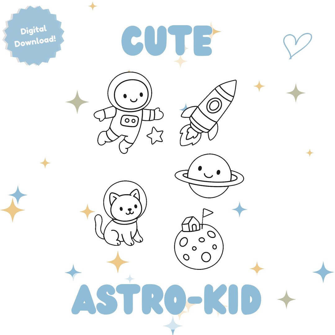 Cute Astro-kid Coloring Pages - 5 Individual Pages of Cute Astro-kid ...