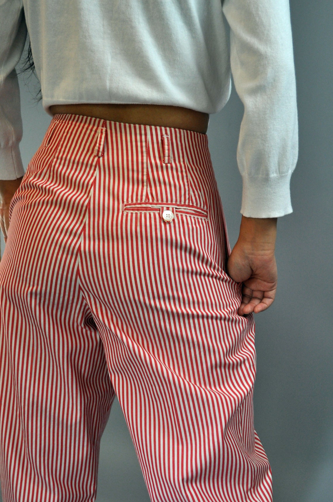 Womens High Waist Pants Pleated Trouser Pants / Striped Etsy