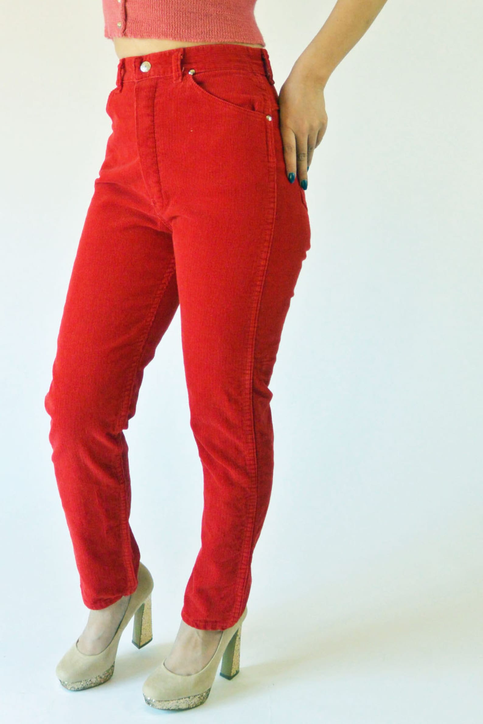 Vintage 70s high waisted pants / Womens Corduroy Jeans / Slim Etsy