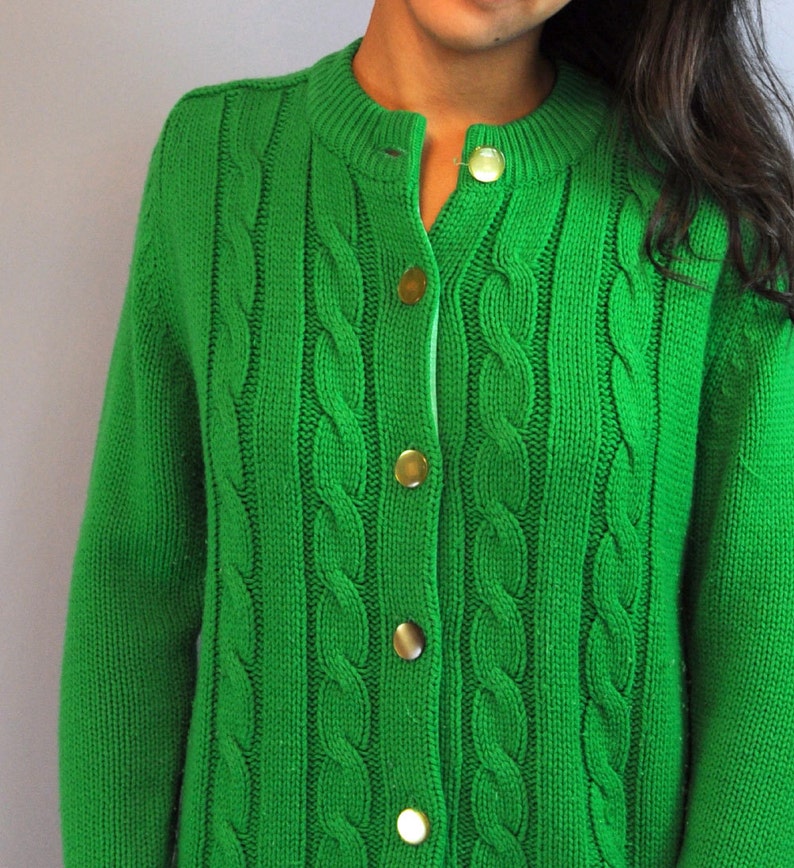 50s vintage CARDIGAN SWEATER / Kelly Green Cable Knit womens Etsy
