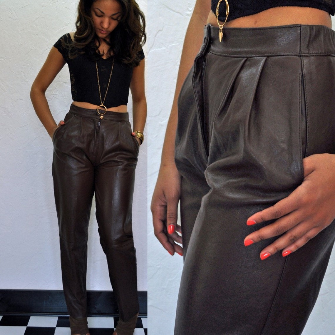 80s HIGH WAIST leather pants vintage leather high waist Etsy