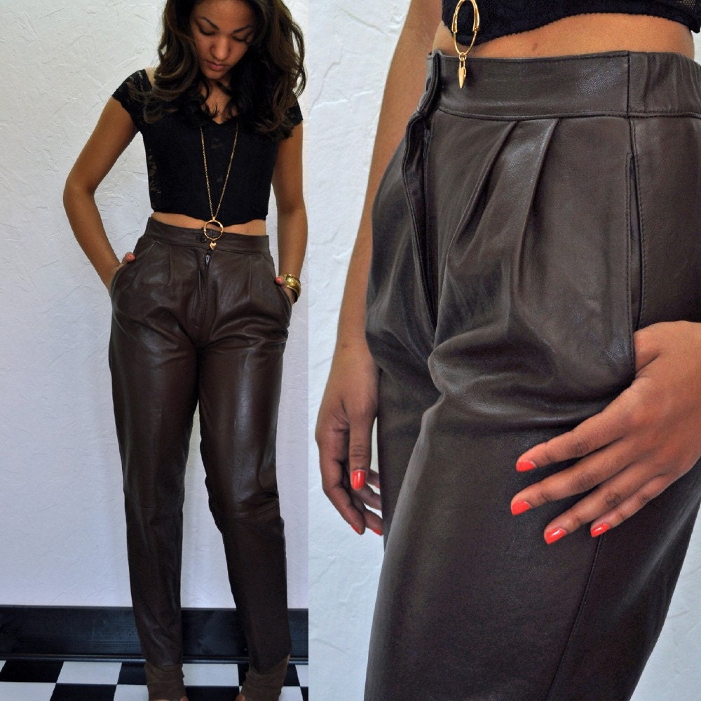 80s HIGH WAIST leather pants vintage leather high waist Etsy