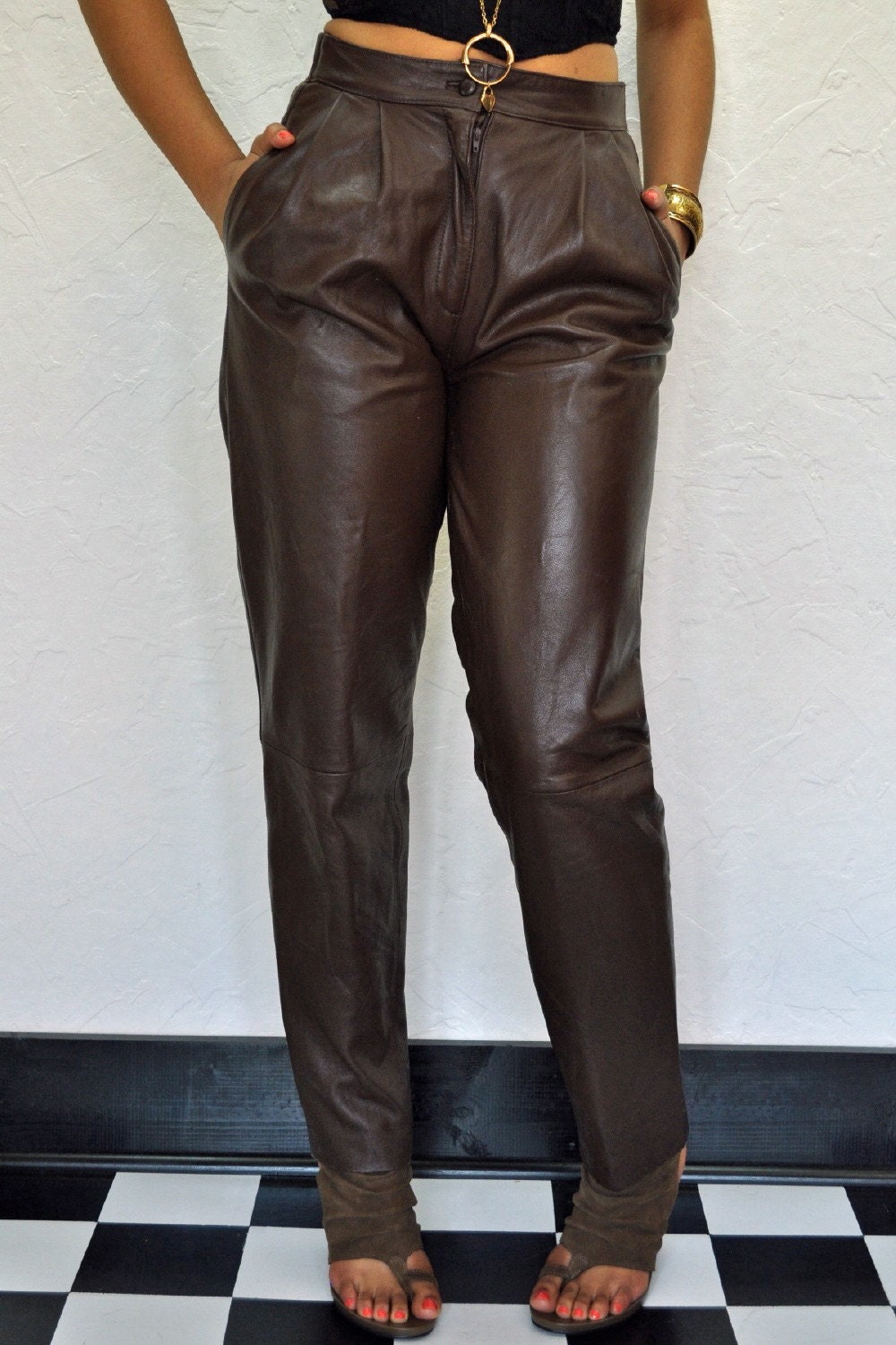 80s HIGH WAIST leather pants vintage leather high waist Etsy