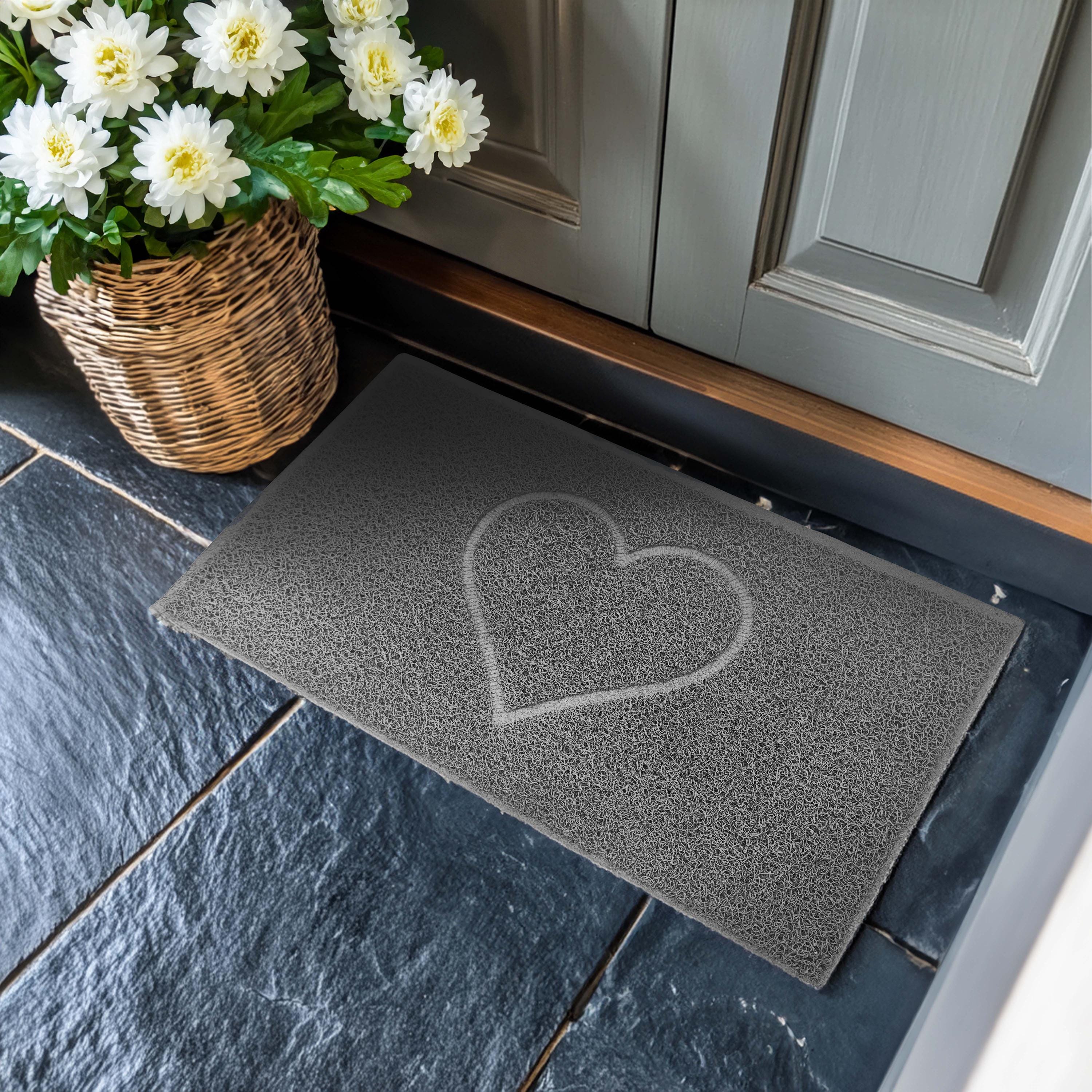 Heart Doormat Embossed Textured PVC Coil Spaghetti Indoor Outdoor
