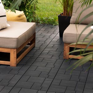 Mosaic Dark Grey Interlocking Decking Tiles Garden Patios Flooring All-Weather Durability, Quick-Click Installation 30x30cm