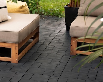 Mosaic Dark Grey Interlocking Decking Tiles Garden Patios Flooring All-Weather Durability, Quick-Click Installation 30x30cm