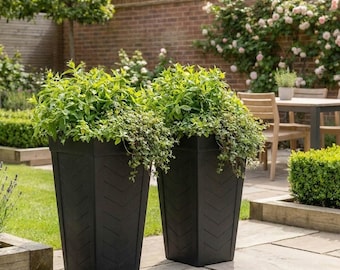 Tall Black Outdoor Planter, Recycled Rubber Garden Pot, Large Patio Planter, Vertical Plant Stand