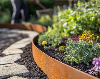 Pre-Rusted Steel Garden Edging: Flexible Metal Lawn Border, 5m Roll