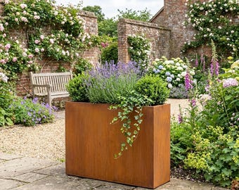 Corten Steel Trough Planter | Pre Rusty Heavy Duty Metal Garden Planter